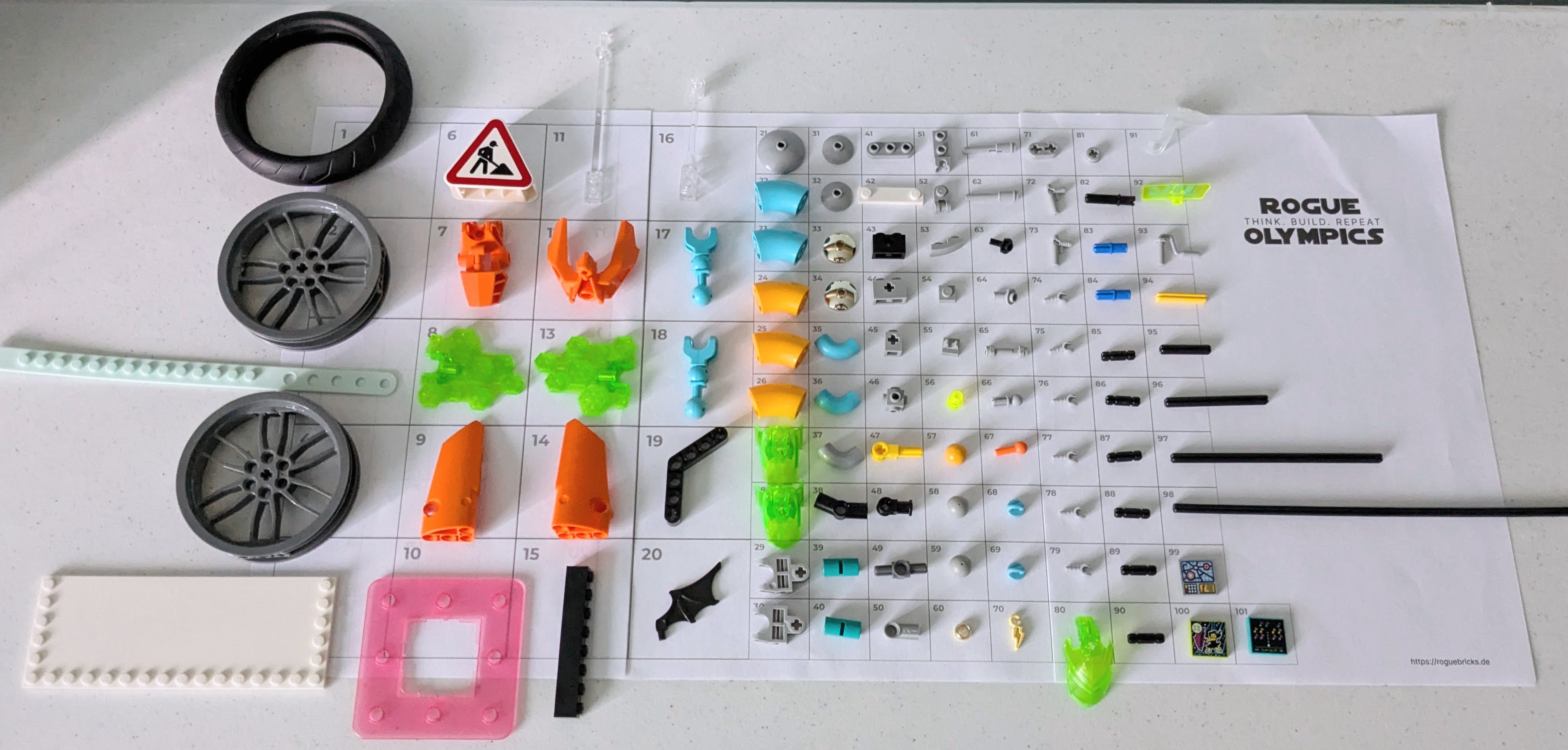 All elements used arranged in a grid with numbered cells; the last four elements are three small square poster tiles and a triangular road sign indicating construction—all representing pop ups or computer icons